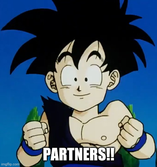 Amused Gohan (DBZ) | PARTNERS!! | image tagged in amused gohan dbz | made w/ Imgflip meme maker