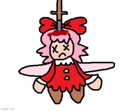 Ribbon Has A Dagger Through Her Head | image tagged in kirby,gore,blood,funny,cute,artwork | made w/ Imgflip meme maker