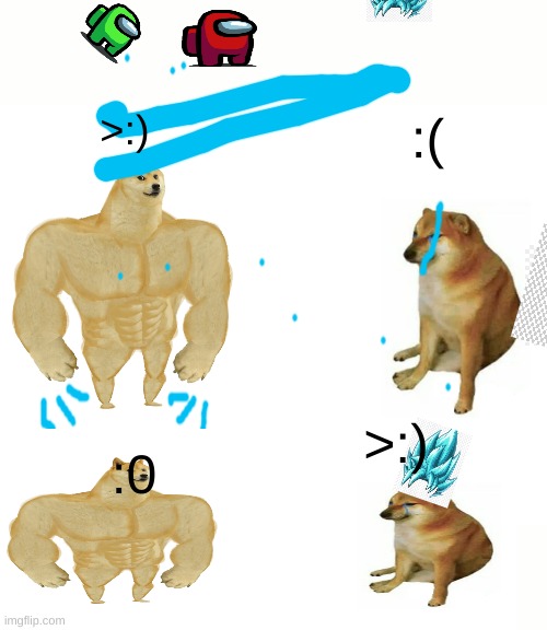 memes | >:); :(; >:); :0 | image tagged in memes,buff doge vs cheems | made w/ Imgflip meme maker