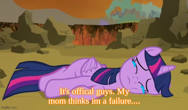 I dont know what to do anymore... | It's offical guys. My mom thinks im a failure.... | image tagged in twilight sparkle,sad | made w/ Imgflip meme maker