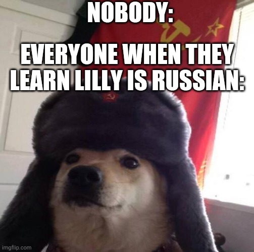 She's just of very Russian heritage. | NOBODY:; EVERYONE WHEN THEY LEARN LILLY IS RUSSIAN: | image tagged in russian doge | made w/ Imgflip meme maker