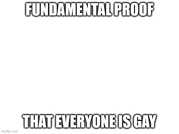 Blank White Template | FUNDAMENTAL PROOF THAT EVERYONE IS GAY | image tagged in blank white template | made w/ Imgflip meme maker