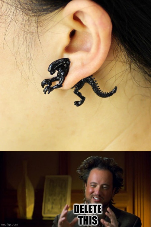 no | DELETE THIS | image tagged in alien earring,alien guy giorgio tsoukalos,alien,jewelry,delet this,delete this | made w/ Imgflip meme maker