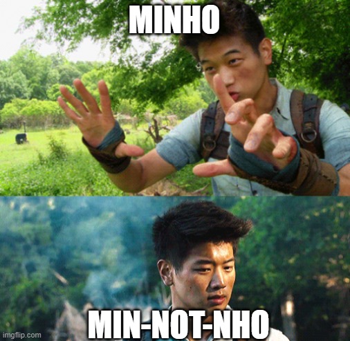 Does he nho or not? | MINHO; MIN-NOT-NHO | image tagged in themazerunner,tmr,minho | made w/ Imgflip meme maker