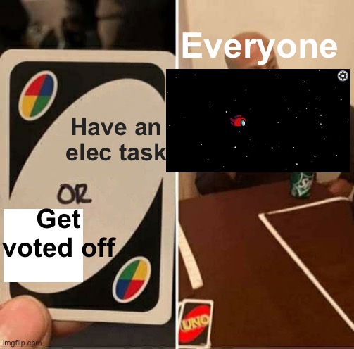 Uno draw 25 | Everyone; Have an elec task; Get voted off | image tagged in memes,uno draw 25 cards,among us | made w/ Imgflip meme maker