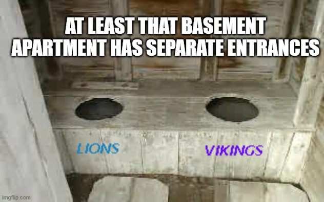 Basement Apartment | AT LEAST THAT BASEMENT APARTMENT HAS SEPARATE ENTRANCES | image tagged in detroit lions,lions,vikings,minnesota vikings,nfc north | made w/ Imgflip meme maker
