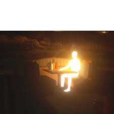 Glowing Man Sitting on Bench Blank Meme Template