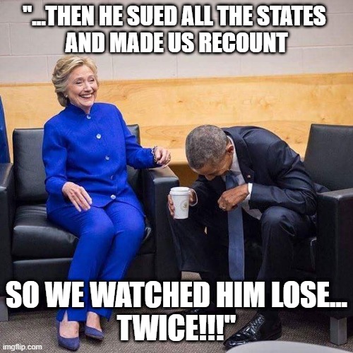 Trump Loses Twice | "...THEN HE SUED ALL THE STATES 
AND MADE US RECOUNT; SO WE WATCHED HIM LOSE...
TWICE!!!" | image tagged in donald trump,election 2020 | made w/ Imgflip meme maker