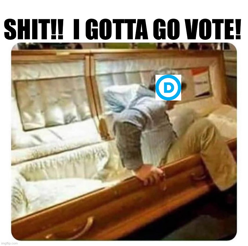 If it wern’t for the dead, software glitches, & illegals, no one would vote Democrat!! | SHIT!!  I GOTTA GO VOTE! | image tagged in maga,trump 2020 | made w/ Imgflip meme maker