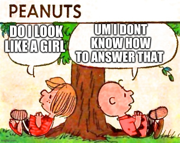 Peanuts Charlie Brown Peppermint Patty | UM I DONT KNOW HOW TO ANSWER THAT; DO I LOOK LIKE A GIRL | image tagged in peanuts charlie brown peppermint patty | made w/ Imgflip meme maker