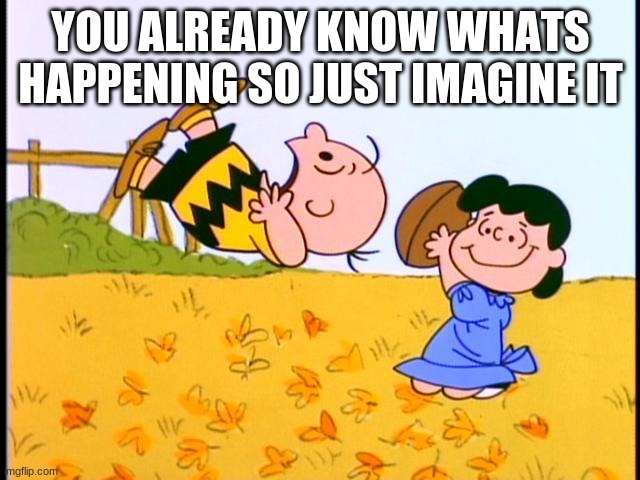 Charlie Brown football | YOU ALREADY KNOW WHATS HAPPENING SO JUST IMAGINE IT | image tagged in charlie brown football | made w/ Imgflip meme maker