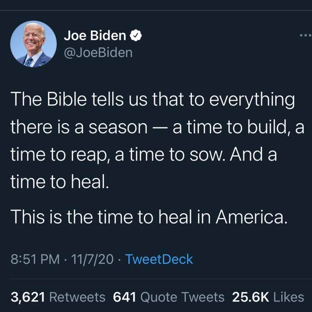 High Quality Joe Biden tweet 11/7/20 Blank Meme Template