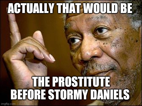 This Morgan Freeman | ACTUALLY THAT WOULD BE THE PROSTITUTE BEFORE STORMY DANIELS | image tagged in this morgan freeman | made w/ Imgflip meme maker
