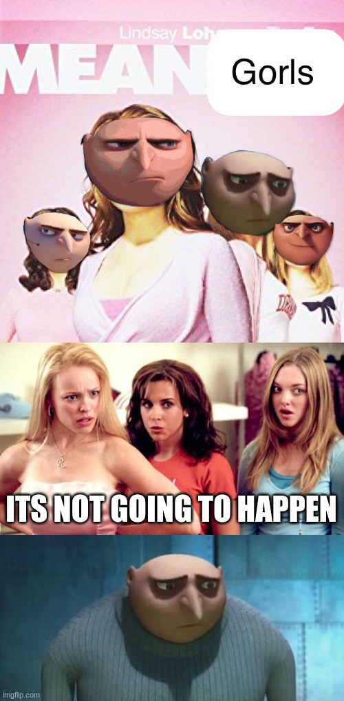 the meme gorls | ITS NOT GOING TO HAPPEN | image tagged in mean girls shocked | made w/ Imgflip meme maker