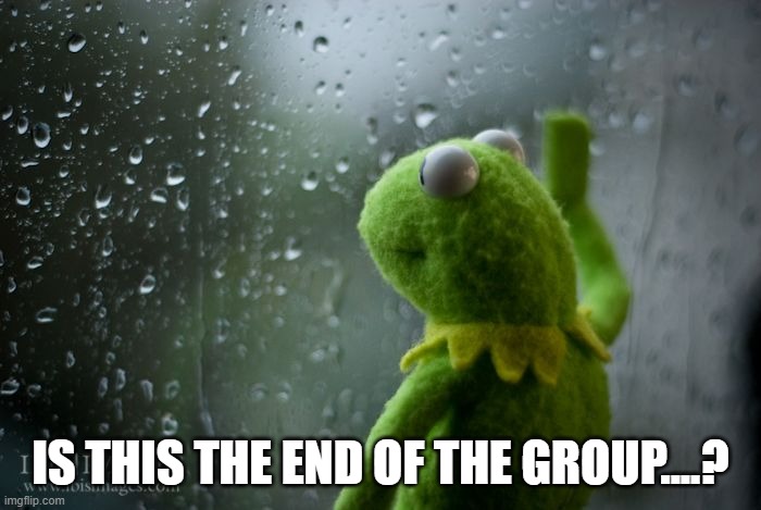 kermit window | IS THIS THE END OF THE GROUP....? | image tagged in kermit window | made w/ Imgflip meme maker