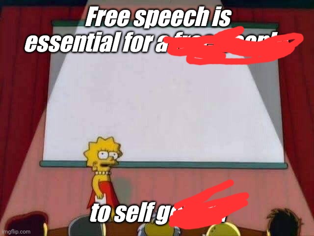 Brought to you by Twitter and fakebook | Free speech is essential for a free people; to self govern | image tagged in lisa simpson speech | made w/ Imgflip meme maker
