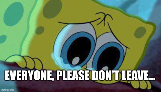 We almost lost CloudDays last month, I don’t want more people being lost :’( | EVERYONE, PLEASE DON’T LEAVE... | image tagged in crying spongebob | made w/ Imgflip meme maker