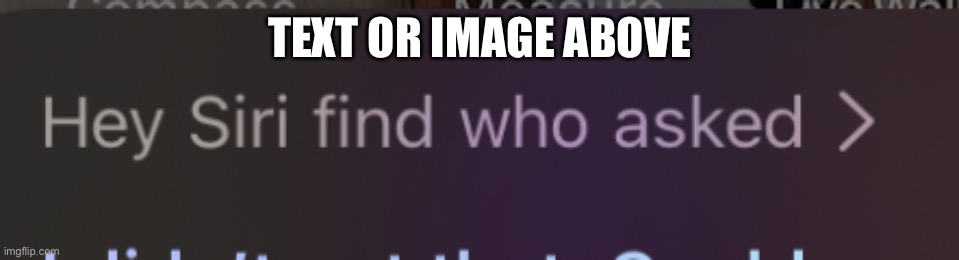 Hey Siri find who asked | TEXT OR IMAGE ABOVE | image tagged in hey siri find who asked | made w/ Imgflip meme maker