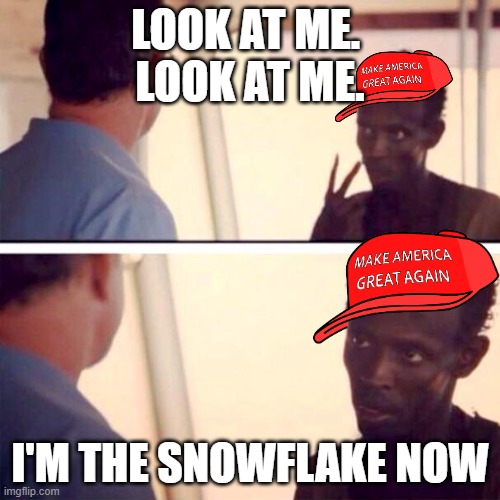 Captain Phillips - I'm The Captain Now | LOOK AT ME. 
LOOK AT ME. I'M THE SNOWFLAKE NOW | image tagged in memes,captain phillips - i'm the captain now | made w/ Imgflip meme maker
