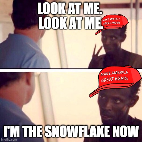 Captain Phillips - I'm The Captain Now Meme | LOOK AT ME. 
LOOK AT ME. I'M THE SNOWFLAKE NOW | image tagged in memes,captain phillips - i'm the captain now | made w/ Imgflip meme maker