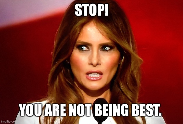 Being Best | STOP! YOU ARE NOT BEING BEST. | image tagged in melania trump | made w/ Imgflip meme maker