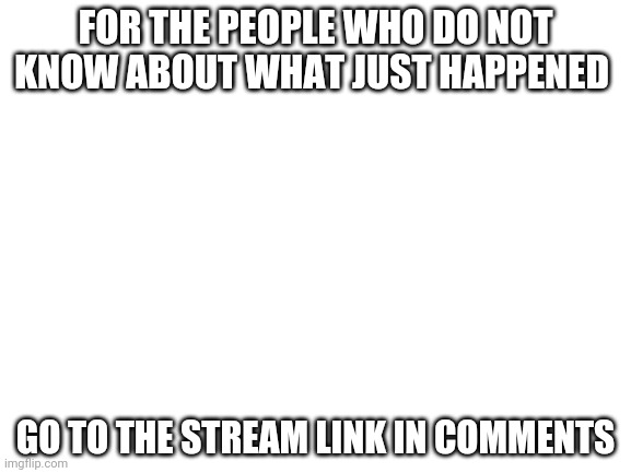 Plz | FOR THE PEOPLE WHO DO NOT KNOW ABOUT WHAT JUST HAPPENED; GO TO THE STREAM LINK IN COMMENTS | image tagged in blank white template | made w/ Imgflip meme maker