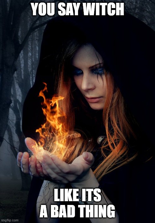 fire witch | YOU SAY WITCH; LIKE ITS A BAD THING | image tagged in witch | made w/ Imgflip meme maker