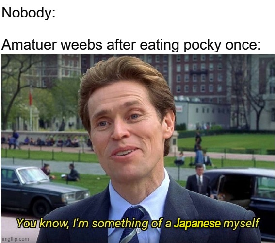 Amateurs. |  Nobody:
.
Amatuer weebs after eating pocky once:; Japanese | image tagged in you know i'm something of a _ myself,pocky,japanese,amateurs | made w/ Imgflip meme maker