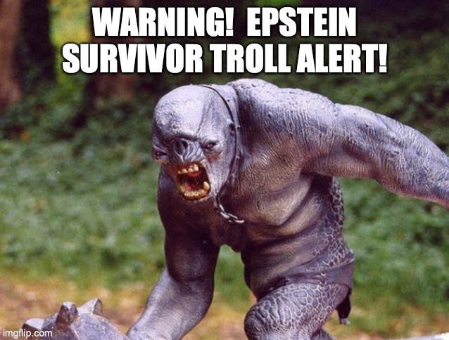 Epstein troll alert | WARNING!  EPSTEIN SURVIVOR TROLL ALERT! | image tagged in jeffrey epstein,epstein,internet trolls | made w/ Imgflip meme maker