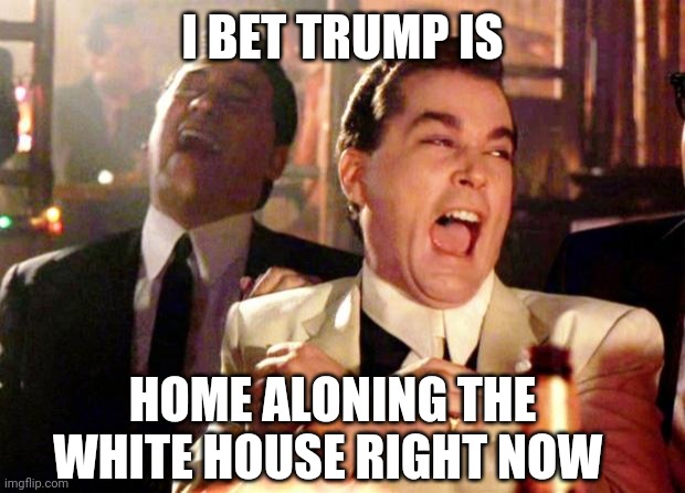 Kevin McAllister | I BET TRUMP IS; HOME ALONING THE WHITE HOUSE RIGHT NOW | image tagged in goodfellas laugh | made w/ Imgflip meme maker