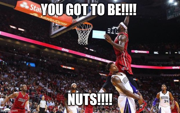 Dunk on  | YOU GOT TO BE!!!! NUTS!!!! | image tagged in dunk on | made w/ Imgflip meme maker