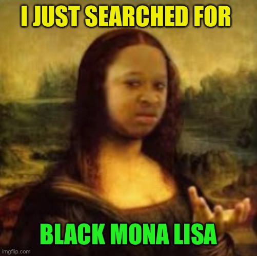 Mona wat | I JUST SEARCHED FOR BLACK MONA LISA | image tagged in mona wat | made w/ Imgflip meme maker