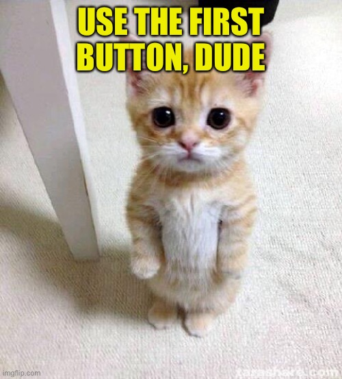 Cute Cat Meme | USE THE FIRST BUTTON, DUDE | image tagged in memes,cute cat | made w/ Imgflip meme maker