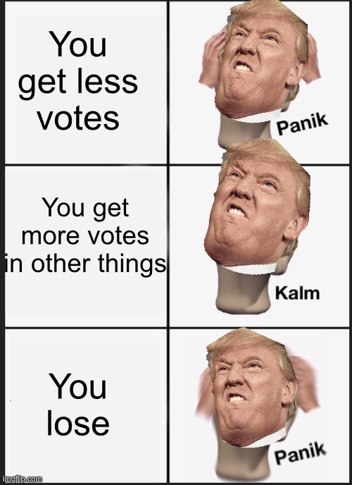 Panik Kalm Panik | You get less votes; You get more votes in other things; You lose | image tagged in memes,panik kalm panik | made w/ Imgflip meme maker