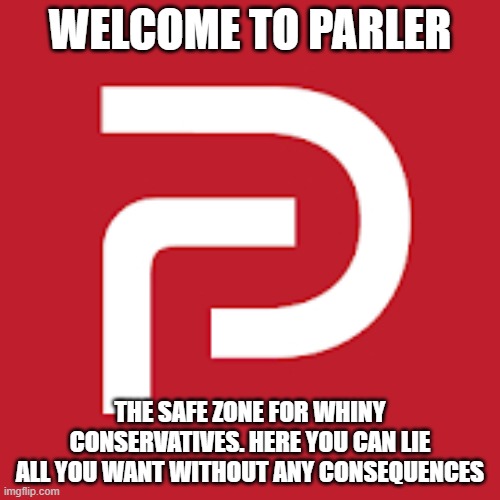 Parler | WELCOME TO PARLER; THE SAFE ZONE FOR WHINY CONSERVATIVES. HERE YOU CAN LIE ALL YOU WANT WITHOUT ANY CONSEQUENCES | image tagged in parler | made w/ Imgflip meme maker