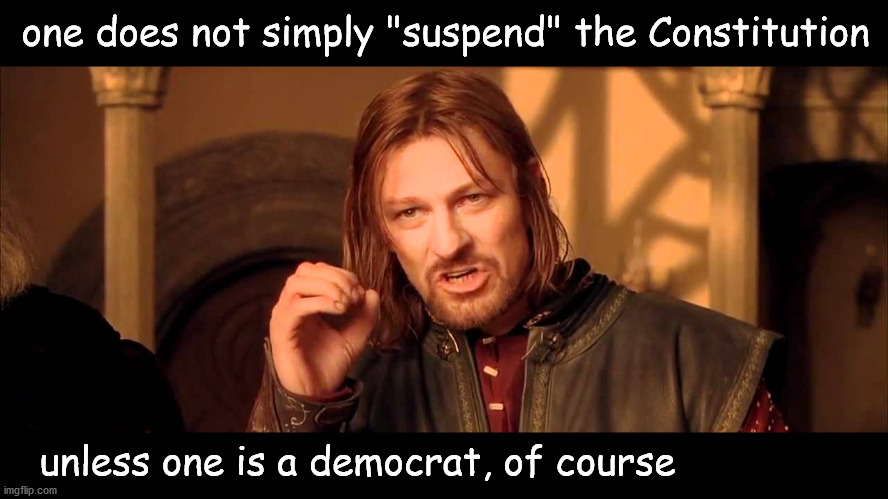 one doesn't simply suspend the Constitution | one does not simply "suspend" the Constitution; unless one is a democrat, of course | image tagged in politics | made w/ Imgflip meme maker