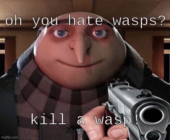 wasp good | oh you hate wasps? kill a wasp! | image tagged in gru gun,wasp | made w/ Imgflip meme maker