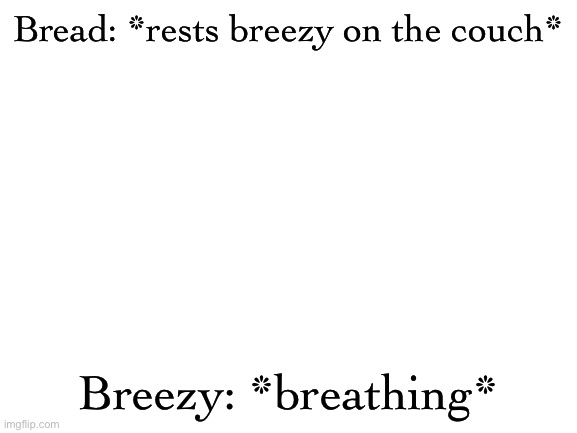 Blank White Template | Bread: *rests breezy on the couch*; Breezy: *breathing* | image tagged in blank white template | made w/ Imgflip meme maker
