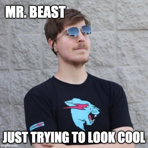 Mr. Beast | MR. BEAST; JUST TRYING TO LOOK COOL | image tagged in mrbeast,cool,chill | made w/ Imgflip meme maker