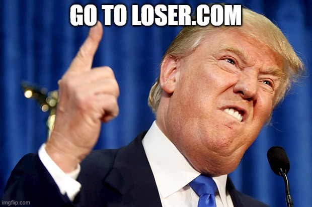 Go to loser.com | GO TO LOSER.COM | image tagged in donald trump,memes,funny,politics | made w/ Imgflip meme maker