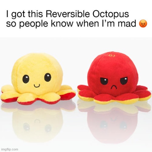Reversible mood octopus FTW | image tagged in octopus,stuffed animal,repost,mood,current mood,mad | made w/ Imgflip meme maker