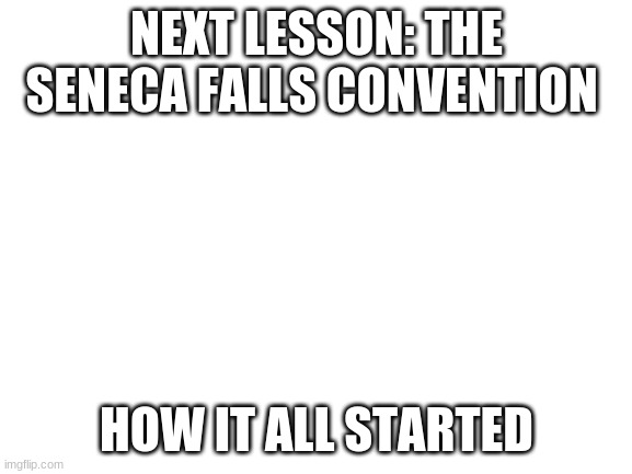 Comment if you are ready I have it prepared | NEXT LESSON: THE SENECA FALLS CONVENTION; HOW IT ALL STARTED | image tagged in blank white template | made w/ Imgflip meme maker