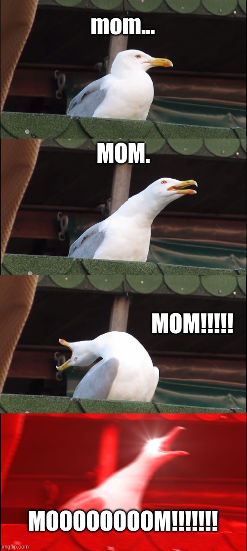 Inhaling Seagull Meme | mom... MOM. MOM!!!!! MOOOOOOOOM!!!!!!! | image tagged in memes,inhaling seagull | made w/ Imgflip meme maker