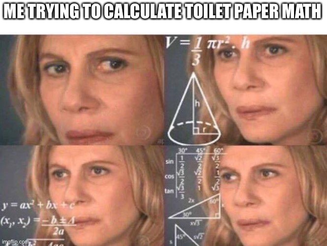Math lady/Confused lady | ME TRYING TO CALCULATE TOILET PAPER MATH | image tagged in math lady/confused lady | made w/ Imgflip meme maker