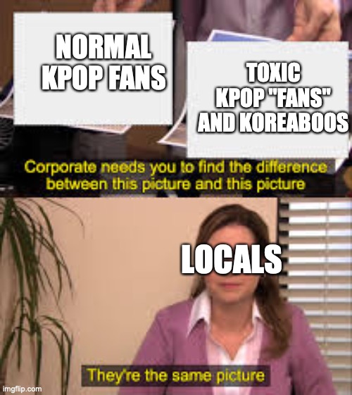 Kpop | NORMAL KPOP FANS; TOXIC KPOP "FANS" AND KOREABOOS; LOCALS | image tagged in meme,kpop | made w/ Imgflip meme maker