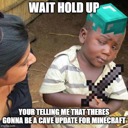  WAIT HOLD UP; YOUR TELLING ME THAT THERES GONNA BE A CAVE UPDATE FOR MINECRAFT | image tagged in minecraft steve | made w/ Imgflip meme maker