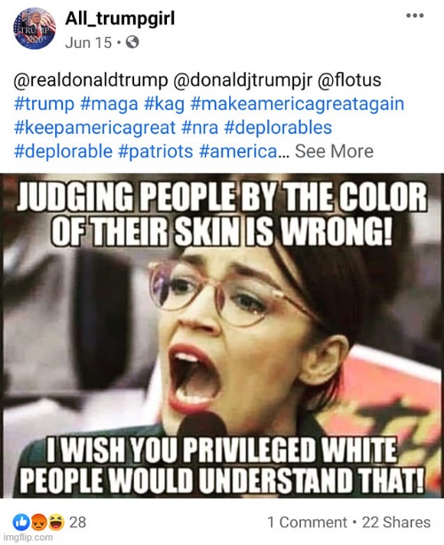 #trump #maga #kag #makeamericagreatagain #keepamericagreat #nra #deplorables #deplorable #patriots #america | image tagged in repost,racism,racist,that's racist,crazy aoc,maga | made w/ Imgflip meme maker