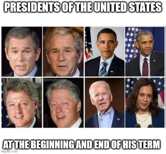 MAGA | PRESIDENTS OF THE UNITED STATES; AT THE BEGINNING AND END OF HIS TERM | image tagged in memes,politics,president | made w/ Imgflip meme maker