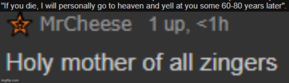 Holy mother of all zingers | made w/ Imgflip meme maker