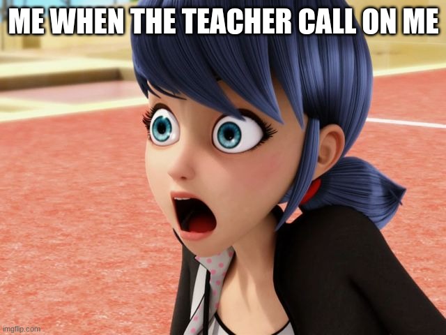 Miraculous Marinette Scared | ME WHEN THE TEACHER CALL ON ME | image tagged in miraculous marinette scared | made w/ Imgflip meme maker
